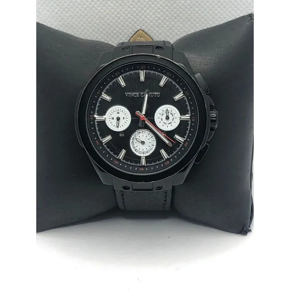 Vince Camuto Unisex Black Leather Digital Black Dial Quartz Genuine Watch OP199